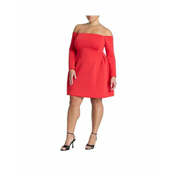 エロクイ レディース ワンピース トップス Women's Plus Size Off The Shoulder Structured Mini Dress Patrol red
