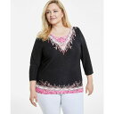 ジェイエムコレクション レディース カットソー トップス Plus Size 3/4-Sleeve Jacquard Top, Exclusively at Macy's Deep Black(4)