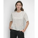 ダナ キャラン ニューヨーク レディース カットソー トップス Women's Scribble-Logo Jacquard Short-Sleeve Top Ivory(4)