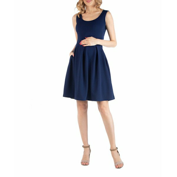 24セブンコンフォート レディース ワンピース トップス Sleeveless Pleated Maternity Dress with Pockets Navy