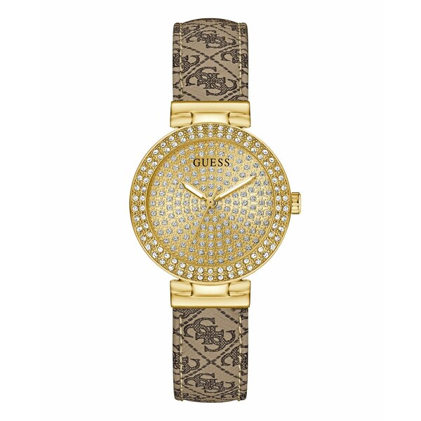 ゲス レディース 腕時計 アクセサリー Women's Beige Gold Tone Analog Watch, 32mm Brown(2)
