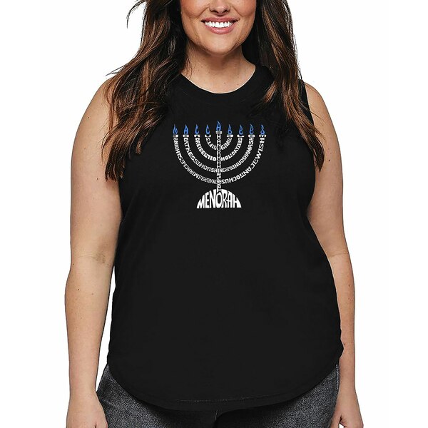 エルエーポップアート レディース カットソー トップス Plus Size Menorah Word Art Tank Top Black