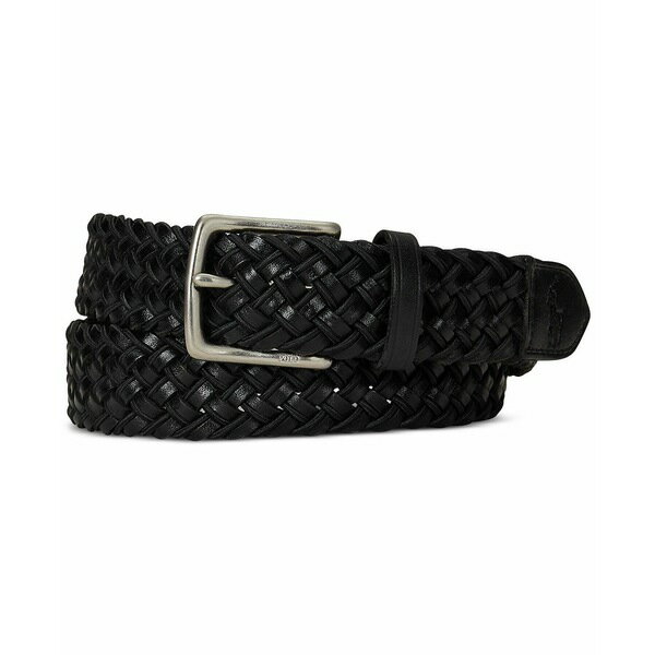 ラルフローレン メンズ ベルト アクセサリー Men's Leather & Braided Cord Woven Belt Black/black