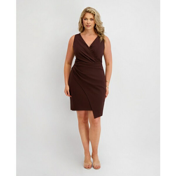 シエナ レディース ワンピース トップス Plus Size Origami-Pleat Asymmetric-Hem Dress Chocolate Brown