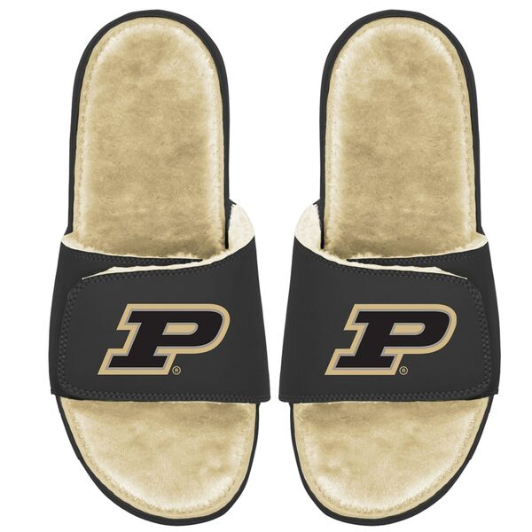 饤   塼 Purdue Boilermakers ISlide Faux Fur Slide Sandals Black/Tan