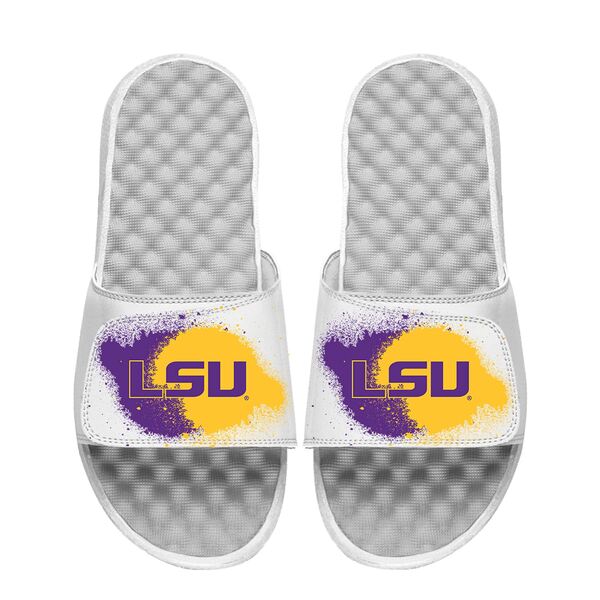 ACXCh Y T_ V[Y LSU Tigers ISlide Spray Paint Slide Sandals White