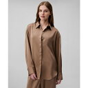 カルバンクライン レディース カットソー トップス Women's Matte-Satin Button-Down Shirt Fossil(4)