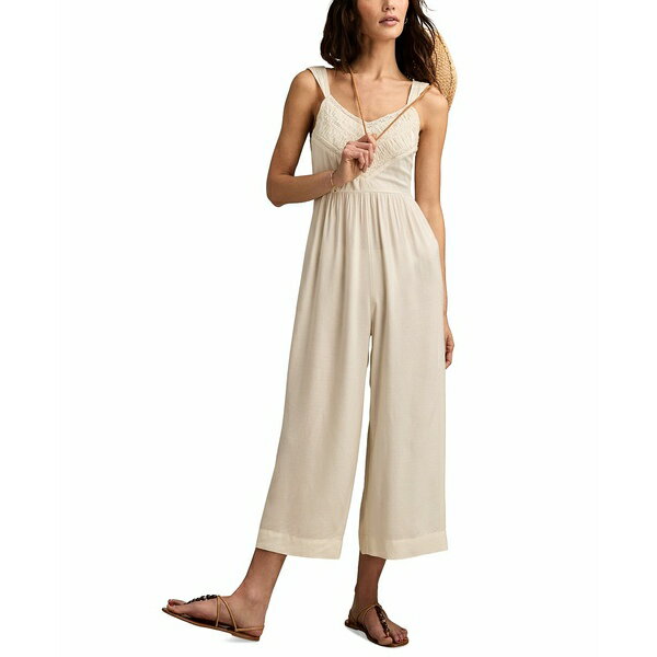 ラッキーブランド レディース ワンピース トップス Women's Ruched Lace Wide-Leg Jumpsuit Whisper White