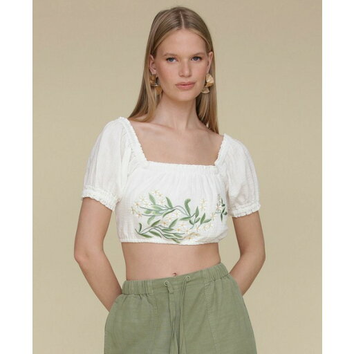 アベックレフィレ レディース カットソー トップス Women's Embroidered Cotton Crop Top White アベックレフィレ レディース カットソー トップス Women's Embroidered Cotton Crop Top White