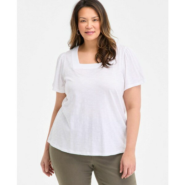 スタイルアンドコー レディース カットソー トップス Plus Size Square-Neck Short-Sleeve Top, Exclus..