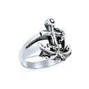 ブリング メンズ リング アクセサリー Silver Ring Nautical Anchor Band Oxidized .925 Sterling Made in Turkey Silver(4)