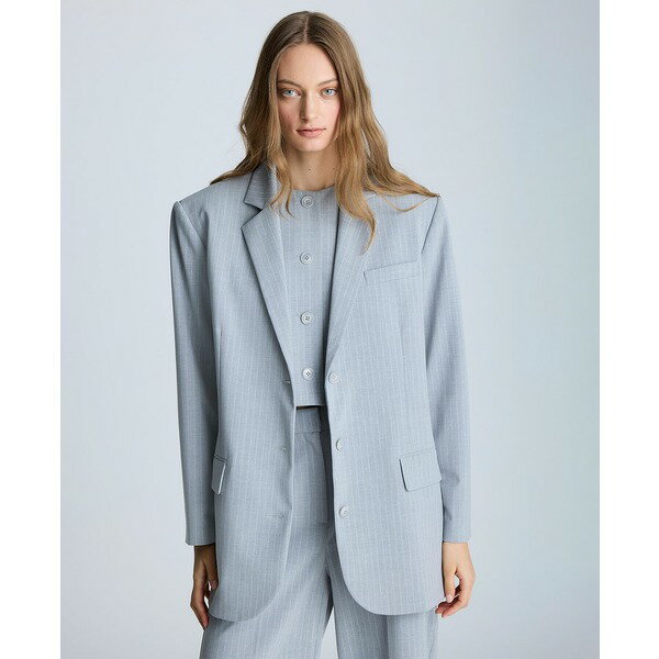 ケネスコール レディース ジャケット&ブルゾン アウター Women's Pinstripe Two-Button Notch-Collar Jacket Grey Dusk/Pure White