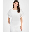 アンクライン レディース カットソー トップス Women's Linen Blend Drop-Shoulder Button-Back Blouse Bright White