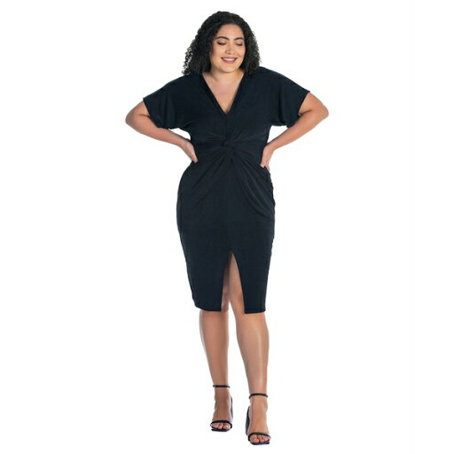 24セブンコンフォート レディース ワンピース トップス Plus Size Short Sleeve V-Neck Twist Front Split Hem Dress Black 24セブンコンフォート レディース ワンピース トップス Plus Size Short Sleeve V-Neck Twist Front Split Hem Dress Black