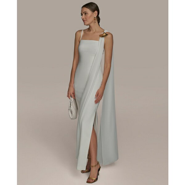 ダナ キャラン ニューヨーク レディース ワンピース トップス Women's Straight-Neck Chiffon-Sash Gown Cream