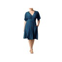 キヨナ レディース ワンピース トップス Plus Size Gia A-Line Midi Dress with Pockets Aegean blue