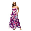 24セブンコンフォート レディース ワンピース トップス Women's Purple Floral A Line Strapless Maxi Dress with Pockets White Mult