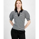 ティー・タハリ レディース カットソー トップス Women's Collared Split-Neck Puff-Sleeve Top Black/white