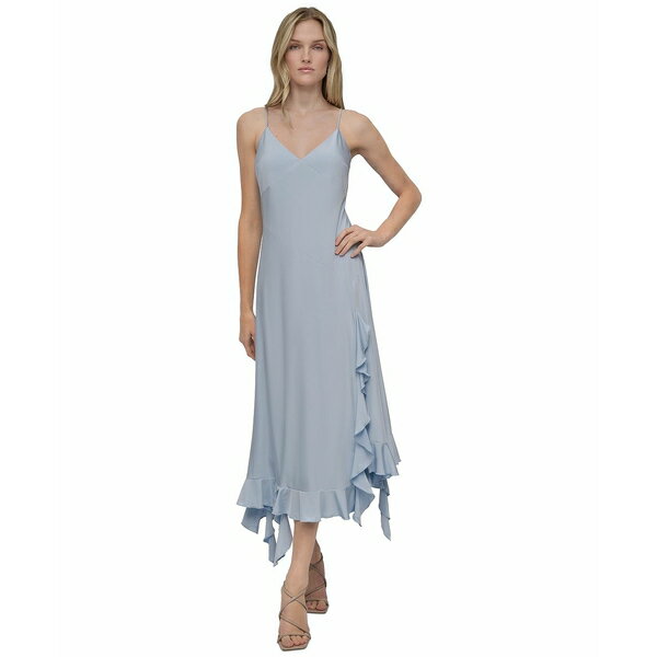 ダナ キャラン ニューヨーク レディース ワンピース トップス Women's Ruffled-Hem Midi Slip Dress Skyway Blue