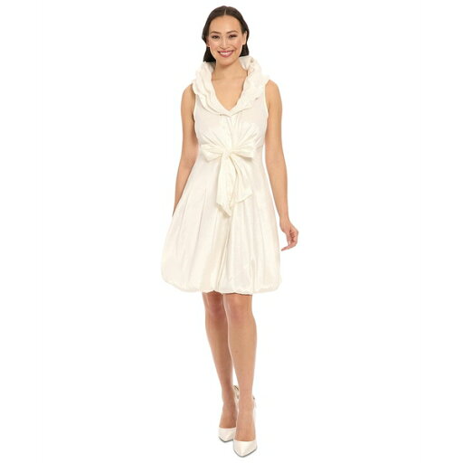 ロンドンタイムス レディース ワンピース トップス Petite Ruffle-Collar Bubble-Hem Dress White ロンドンタイムス レディース ワンピース トップス Petite Ruffle-Collar Bubble-Hem Dress White