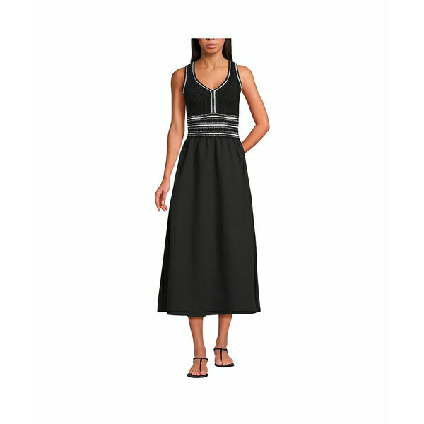 ランズエンド レディース ワンピース トップス Women's Duet Vneck Sweater Dress Black/white border stripe