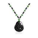 ブリング メンズ ネックレス・チョーカー アクセサリー Yogi Amulet Mala Green Black Bead Carved Long Large Boho Fashion Statement Thai Spiritual Buddha Pendant Necklace Green(4)