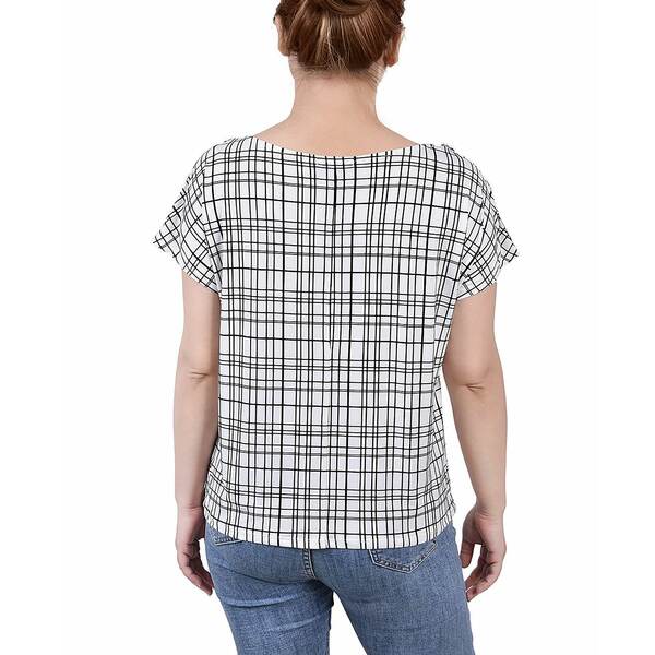 ニューヨークコレクション レディース カットソー トップス Petite Size Short Extended Sleeve Top White Black Window