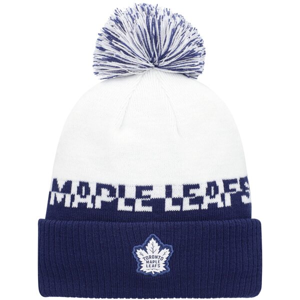 アディダス メンズ 帽子 アクセサリー Toronto Maple Leafs adidas COLD.RDY Cuffed Knit Hat with Pom White/Blue