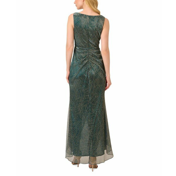 アドリアナ パペル レディース ワンピース トップス Women's Metallic Ruffled Sleeveless Faux-Wrap Gown Evergreen