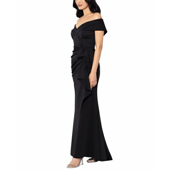 エスケープ レディース ワンピース トップス Petite Off-The-Shoulder Ruffle Gown Black