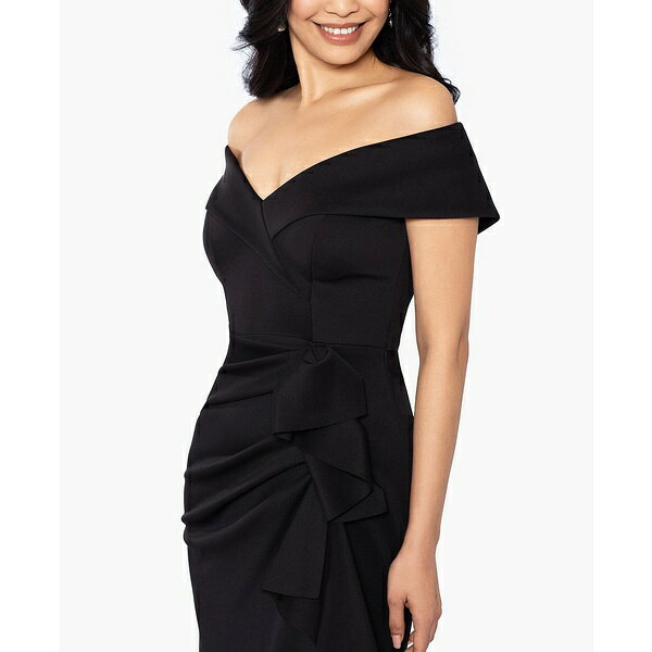 エスケープ レディース ワンピース トップス Petite Off-The-Shoulder Ruffle Gown Black