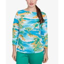ルビーロード レディース カットソー トップス Petite Paradise Island Crinkle Knit Top Ocean blue multi