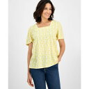 スタイルアンドコー レディース カットソー トップス Style& Co Women's Printed Square-Neck Flutter-Sleeve ...