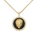 レガシー フォー メン バイ シモン アイ スミス メンズ ネックレス・チョーカー アクセサリー Black Agate & Lion Head 24" Pendant Necklace in Gold-Tone Ion-Plated Stainless Steel Gold-Tone