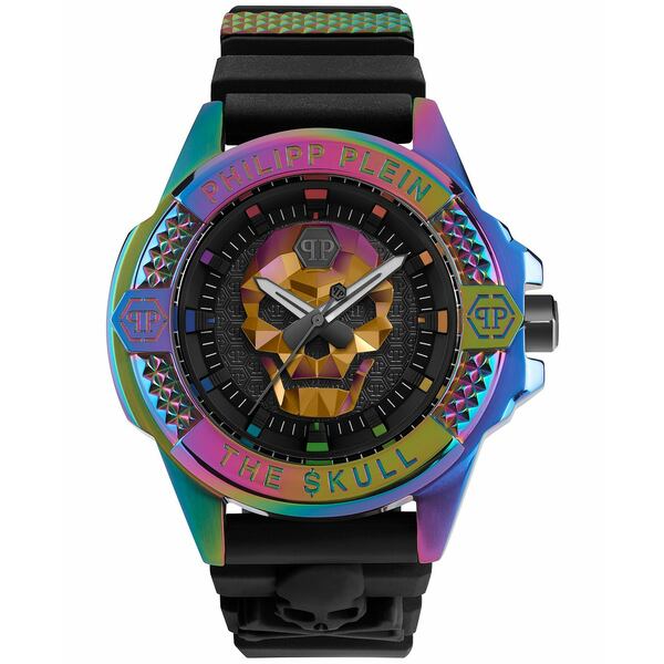 フィリッププレイン メンズ 腕時計 アクセサリー Men's The $kull Black Silicone Strap Watch 44mm Ip Rainbow