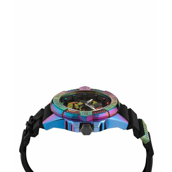 フィリッププレイン メンズ 腕時計 アクセサリー Men's The $kull Black Silicone Strap Watch 44mm Ip Rainbow