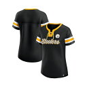 ファナティクス レディース カットソー トップス Women's Black Pittsburgh Steelers True Catch Iconic Rhi...