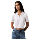 カルバンクライン レディース カットソー トップス Women's Ribbed Monogram-Logo Polo Top Brilliant White