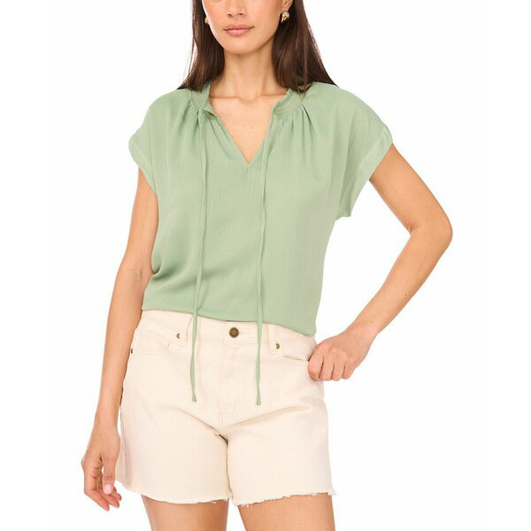 ヴィンスカムート レディース カットソー トップス Women's Smocked-Neck Cap-Sleeve Peasant Blouse E..