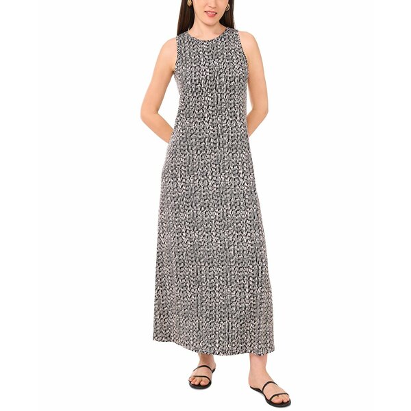 ヴィンスカムート レディース ワンピース トップス Women's Printed Sleeveless Keyhole-Back Crewneck Maxi Dress Rich Black