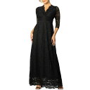 キヨナ レディース ワンピース トップス Women's Maria Lace A-Line Evening Gown with Pockets Onyx