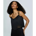 ケネスコール レディース カットソー トップス Women's Fringe Cropped Camisole Top Black