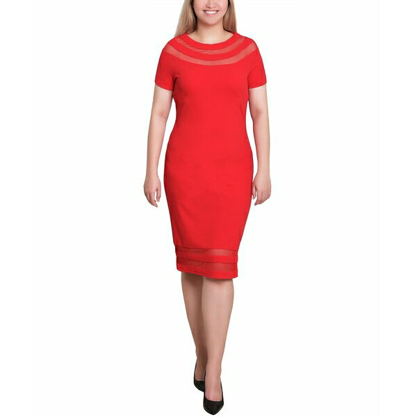 ニューヨークコレクション レディース ワンピース トップス Petite Short Sleeve Dress with Mesh Insets Fire Red