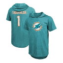 ファナティクス メンズ シャツ トップス Men's Tua Tagovailoa Aqua Miami Dolphins Player Name Number Tri-Blend Hoodie T-shirt Aqua