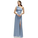 アフターシックス レディース ワンピース トップス Women's Bow One-Shoulder Fluid Satin Maxi Dress with Full Skirt Cloudy