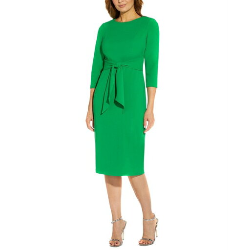 アドリアナ パペル レディース ワンピース トップス Women's Tie-Front 3/4-Sleeve Crepe Knit Dress Vivid Green アドリアナ パペル レディース ワンピース トップス Women's Tie-Front 3/4-Sleeve Crepe Knit Dress Vivid Green