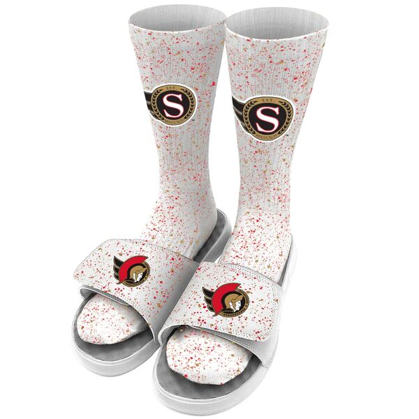 ACXCh Y T_ V[Y Ottawa Senators ISlide Speckle Socks & Slide Sandals Bundle White