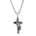スティールタイム メンズ ネックレス・チョーカー アクセサリー Men's Stainless-Steel Prayer Hand and Cross Pendant Necklace Silver