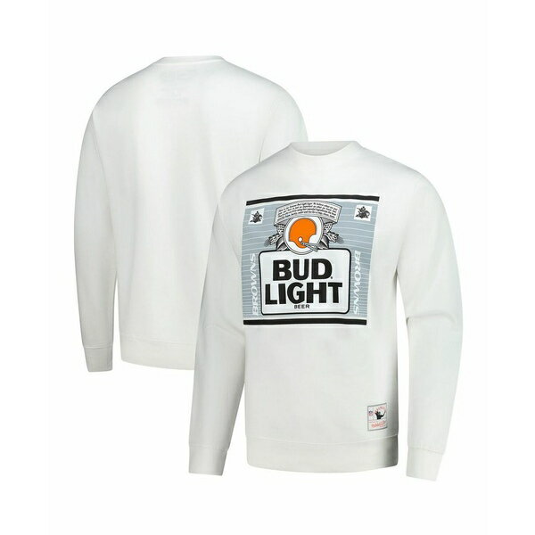 ミッチェル&ネス メンズ パーカー・スウェットシャツ アウター x Bud Men's Light White Cleveland Browns The Crest Pullover Sweatshirt White