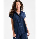 スタイルアンドコー レディース カットソー トップス Petite Eyelet-Detail Cotton Camp Shirt, Exclusively at Macy's Industrial Blue